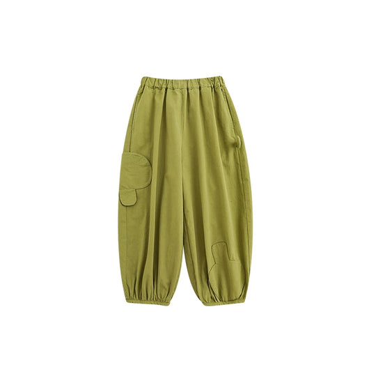 Pantaloni Tuta Bambino in Cotone – Gamba Larga, Vita Elasticizzata, Verde Oliva, Casual e Comodi