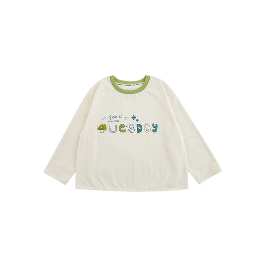 T-shirt Bambino Bianca con Stampa – Manica Lunga, Cotone Morbido, Primaverile