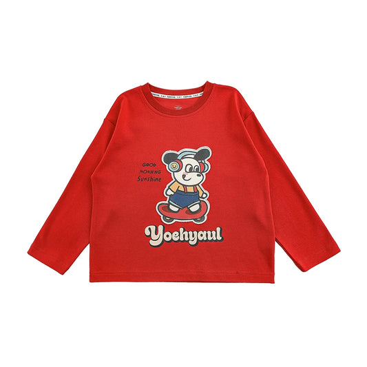 Maglia a Maniche Lunghe Bambino – Basic e Confortevole, Colori Rosso o Beige