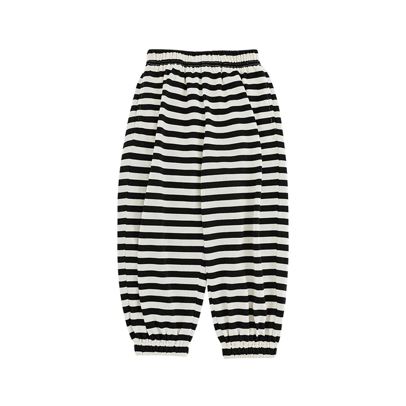 Pantaloni a Righe per Bambina – Vita Elastica, Stile Casual Primaverile 2025, Rosa e Nero