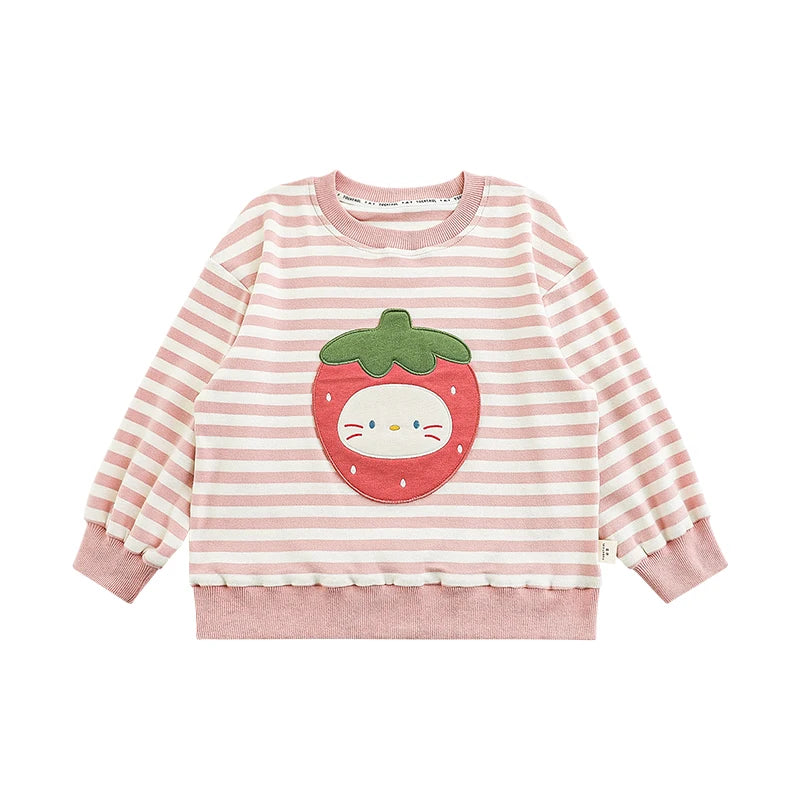 Pullover a Righe per Bambina – Felpa a Manica Lunga in Cotone Elasticizzato, Rosa, Rosso e Giallo