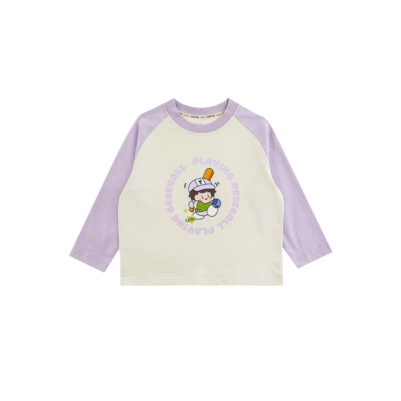 Maglia Bambino Manica Lunga in Cotone – Stile Baseball, Viola e Lilla, Sportiva e Comoda