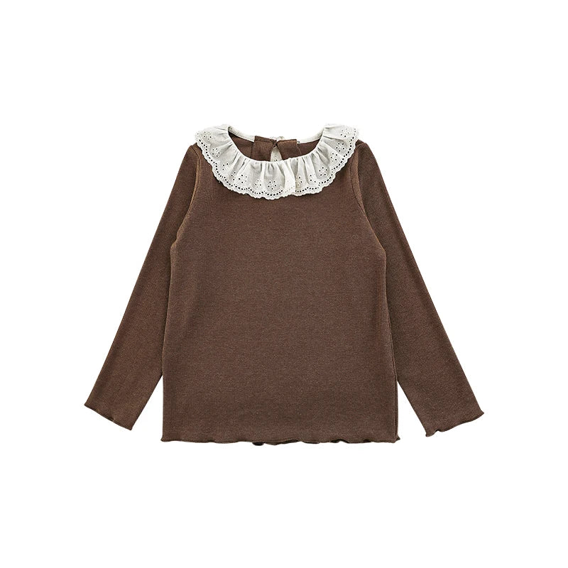 Blusa Bambina in Pizzo Traspirante – Elegante e Leggera, Colori Beige, Grigio, Rosa, Marrone e Nero