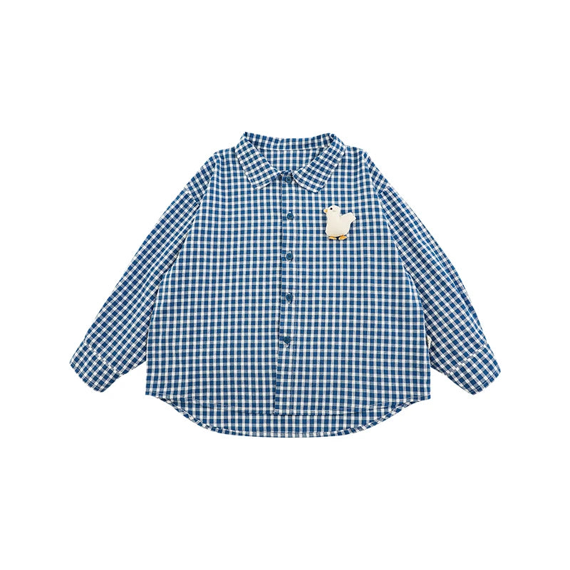 Camicia Polo Bambino a Quadri in Cotone 100% – Manica Lunga, Bavero Classico, Verde e Azzurro, Primaverile