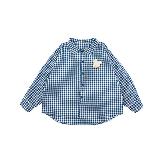 Camicia Polo Bambino a Quadri in Cotone 100% – Manica Lunga, Bavero Classico, Verde e Azzurro, Primaverile