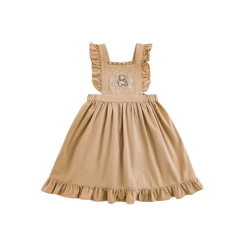 Abito Bambina in Cotone Stile Pastorale – Marrone, Gonna Ampia, Elegante e Comodo