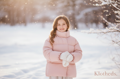 Bambina con piumino rosa colletto