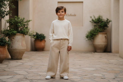 Bambino con pantaloni velluto beige