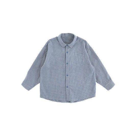 Camicia a quadri azzurra a maniche lunghe per bambino – stile casual - Klotheds