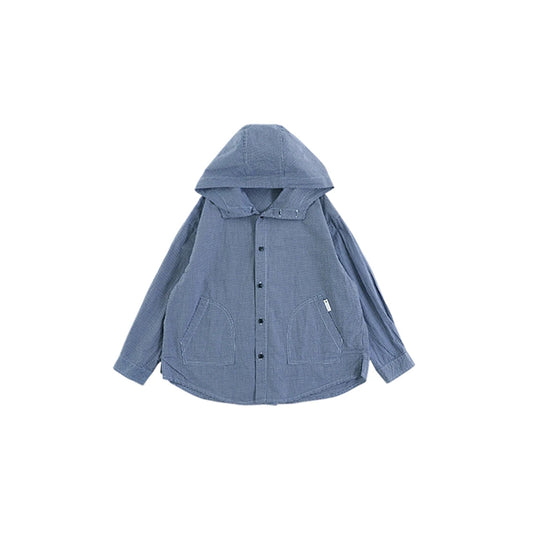 Camicia a quadri azzurra con cappuccio in cotone per bambino – maniche lunghe autunnale - Klotheds