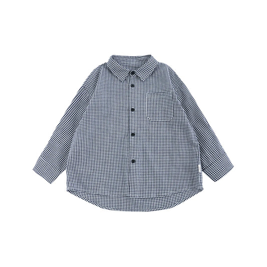 Camicia a quadri blu navy o azzurra a maniche lunghe per bambino - Klotheds