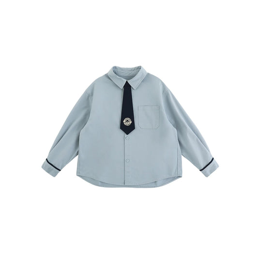 Camicia azzurra a maniche lunghe con cravatta per ragazzo adolescente - Klotheds