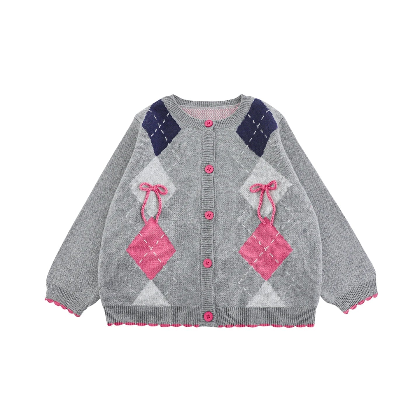 Cardigan grigio in maglia con fiocchi ricamati per bambina - Klotheds