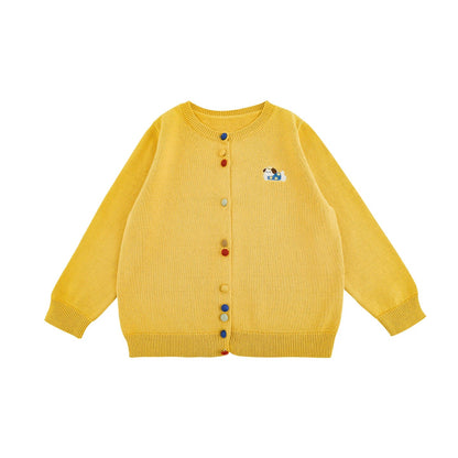 Cardigan in maglia unisex con ricamo cartoon per bambino e bambina – beige, grigio, giallo, azzurro o rosso - Klotheds
