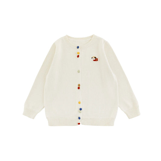 Cardigan in maglia unisex con ricamo cartoon per bambino e bambina – beige, grigio, giallo, azzurro o rosso - Klotheds