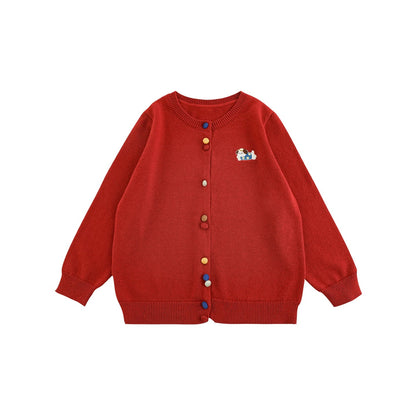 Cardigan in maglia unisex con ricamo cartoon per bambino e bambina – beige, grigio, giallo, azzurro o rosso - Klotheds