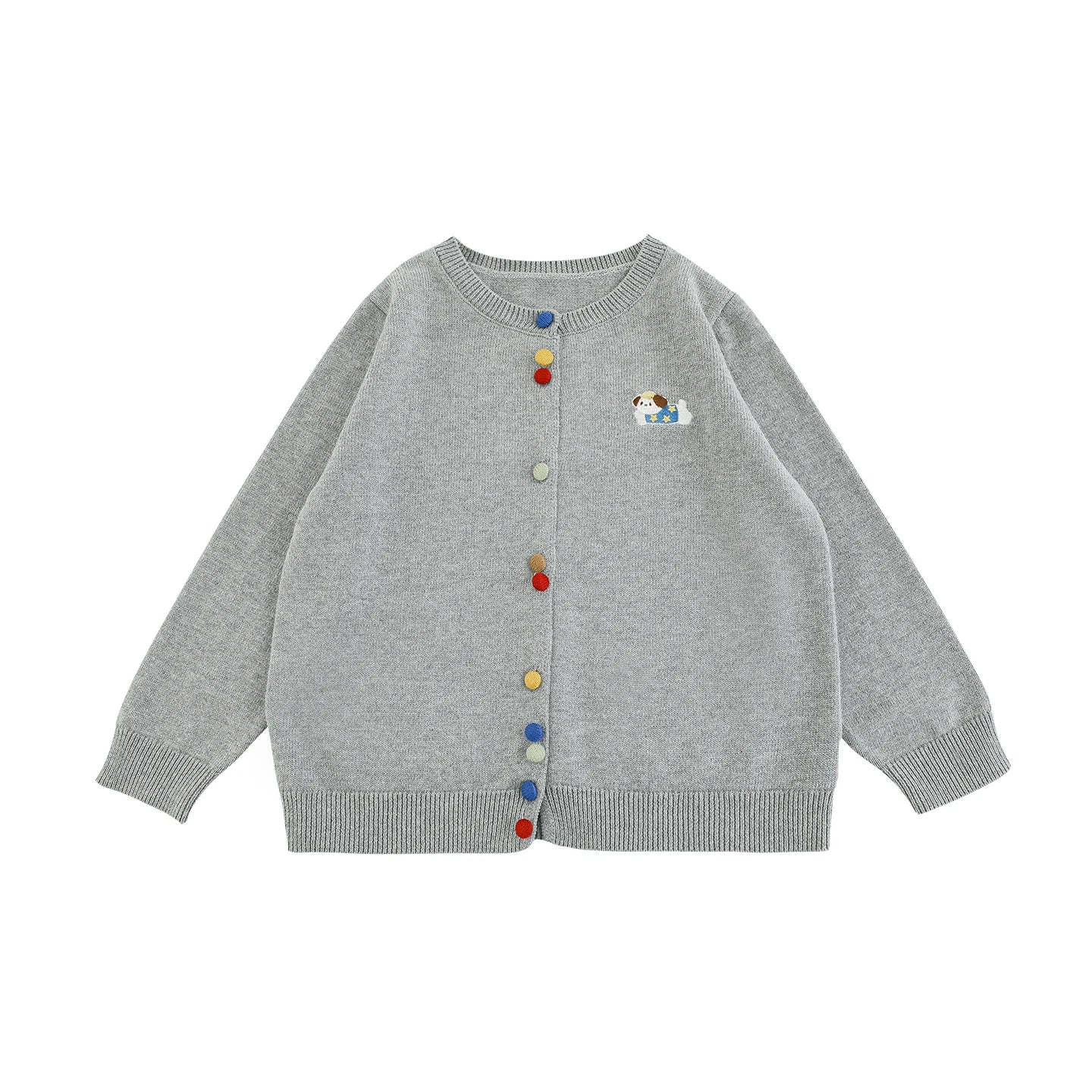 Cardigan in maglia unisex con ricamo cartoon per bambino e bambina – beige, grigio, giallo, azzurro o rosso - Klotheds
