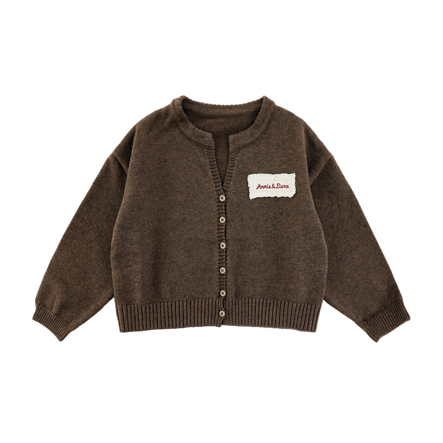 Cardigan Invernale da Bambina in Maglia Spessa a Scollo a V – Cachi o Marrone - Klotheds