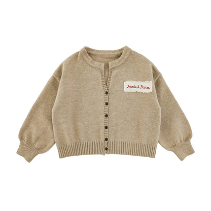 Cardigan Invernale da Bambina in Maglia Spessa a Scollo a V – Cachi o Marrone - Klotheds