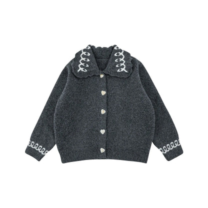 Cardigan Invernale da Bambina in Maglia Spessa con Colletto Classico – Beige, Rosa o Grigio - Klotheds