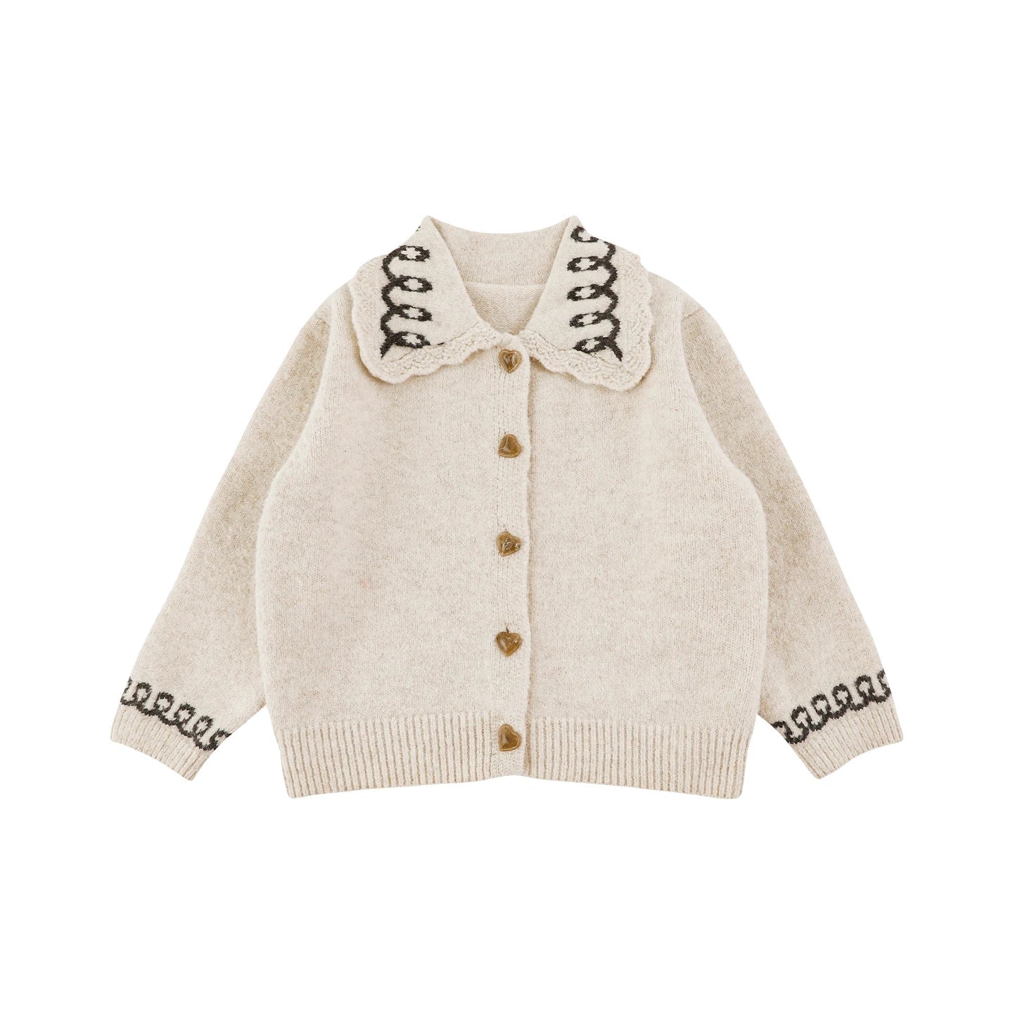 Cardigan Invernale da Bambina in Maglia Spessa con Colletto Classico – Beige, Rosa o Grigio - Klotheds