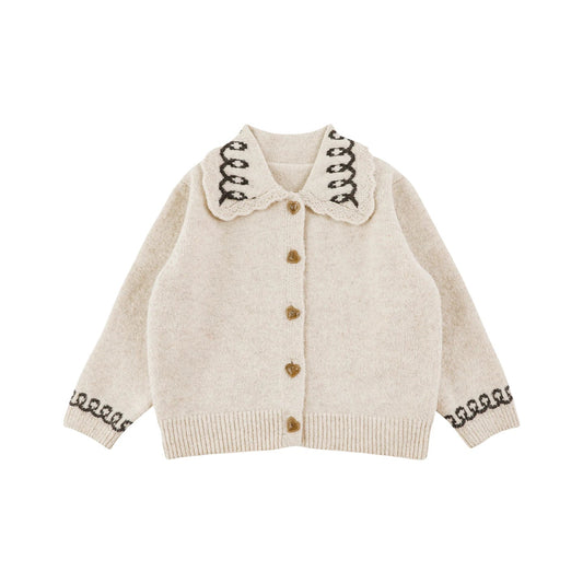 Cardigan Invernale da Bambina in Maglia Spessa con Colletto Classico – Beige, Rosa o Grigio - Klotheds