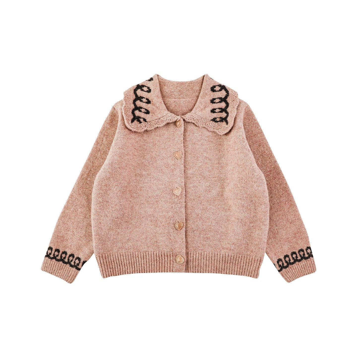 Cardigan Invernale da Bambina in Maglia Spessa con Colletto Classico – Beige, Rosa o Grigio - Klotheds