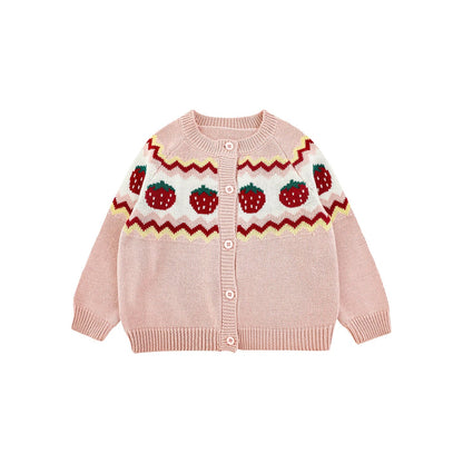 Cardigan leggero in maglia per bambina – rosso fragola o rosa - Klotheds