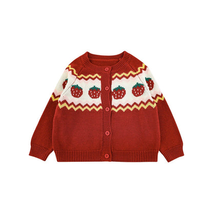 Cardigan leggero in maglia per bambina – rosso fragola o rosa - Klotheds