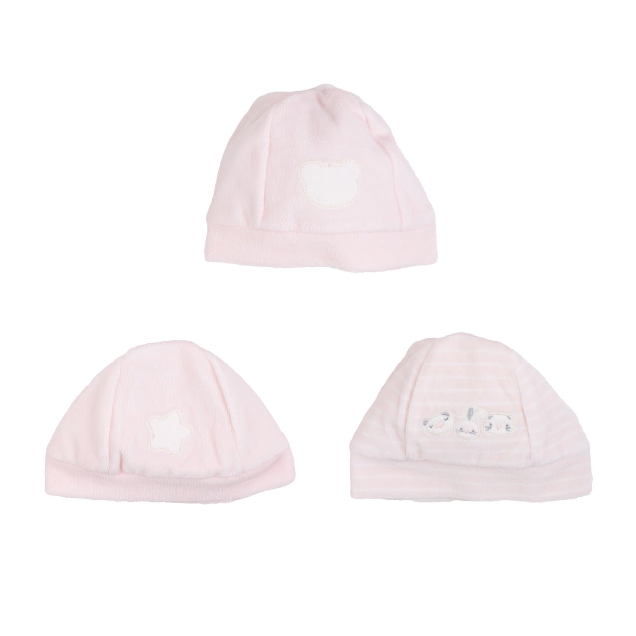 Coccodè - Set 3 Cappellini Neonato in Ciniglia Rosa - Klotheds