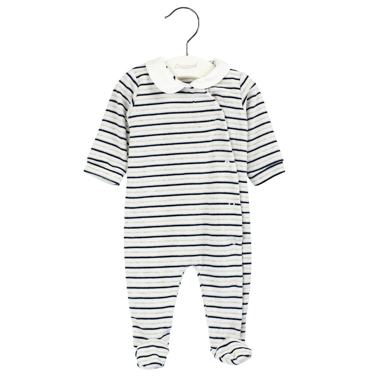 Coccodè - Tutina Neonato in Ciniglia Riga Blu Navy - Klotheds