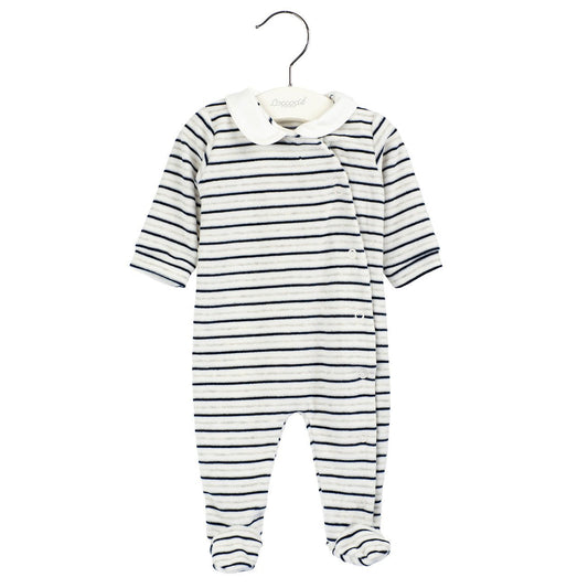 Coccodè - Tutina Neonato in Ciniglia Riga Blu Navy - Klotheds