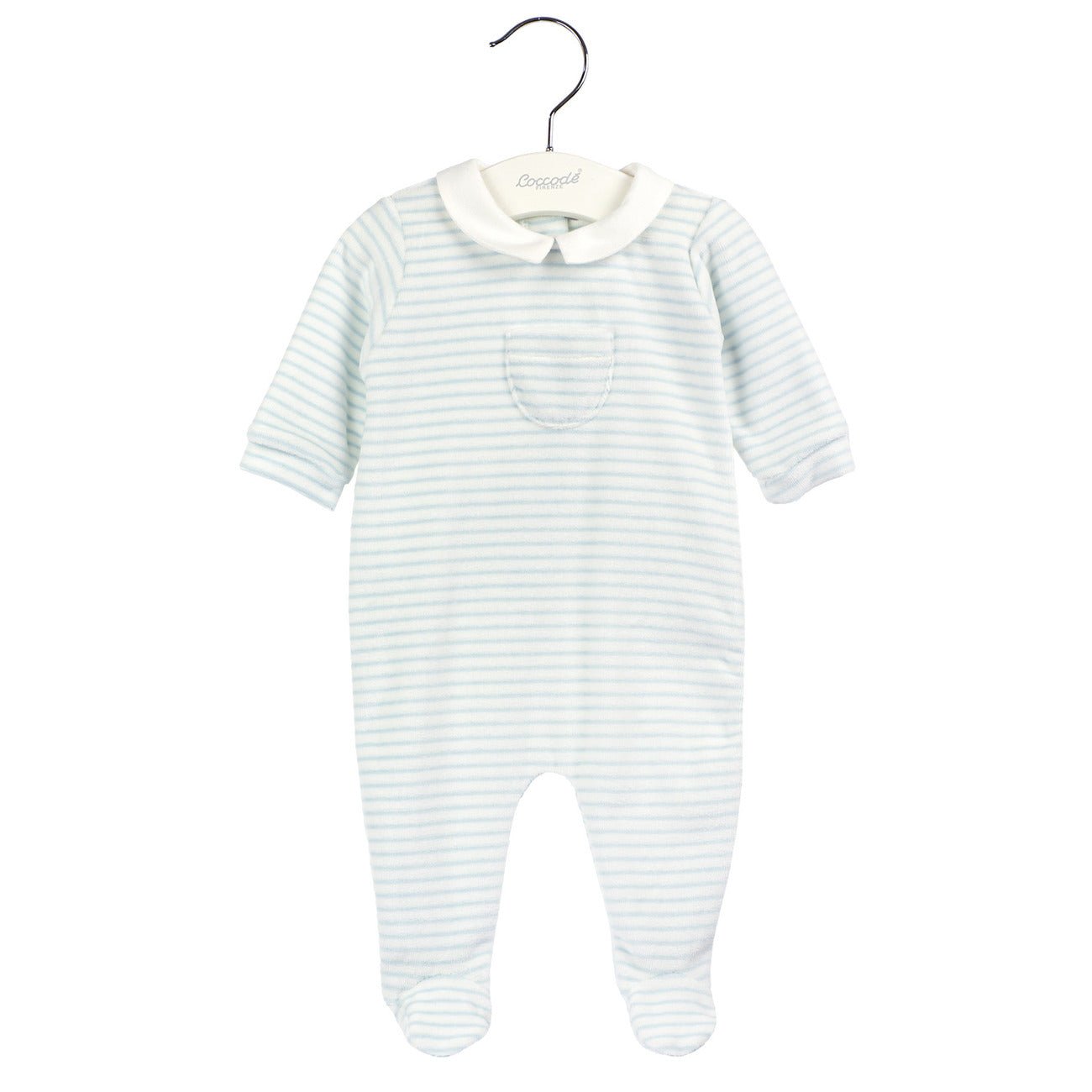 Coccodè - Tutina Neonato in Ciniglia Riga Panna Cielo - Klotheds