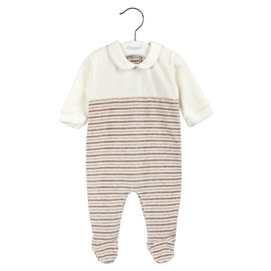 Coccodè - Tutina Neonato in Ciniglia Riga Panna Nocciola - Klotheds