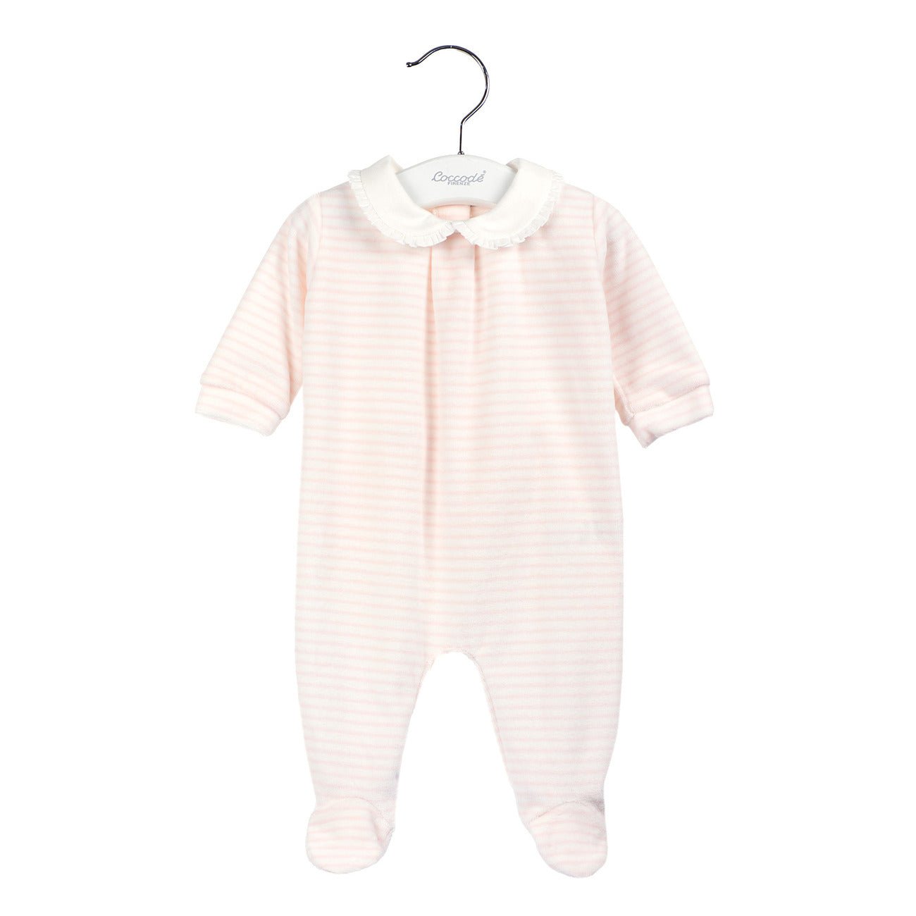 Coccodè - Tutina Neonato in Ciniglia Riga Panna Rosa - Klotheds