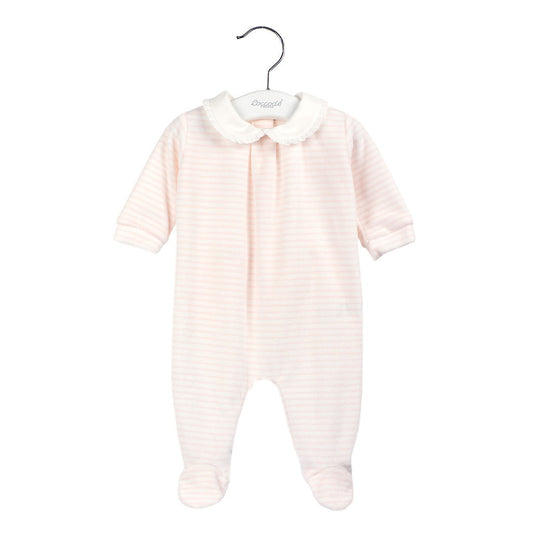 Coccodè - Tutina Neonato in Ciniglia Riga Panna Rosa - Klotheds