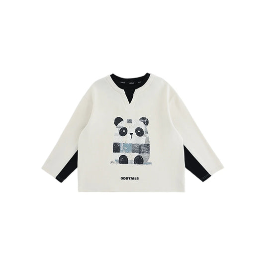 Felpa beige con stampa panda per ragazzo adolescente – maniche lunghe - Klotheds