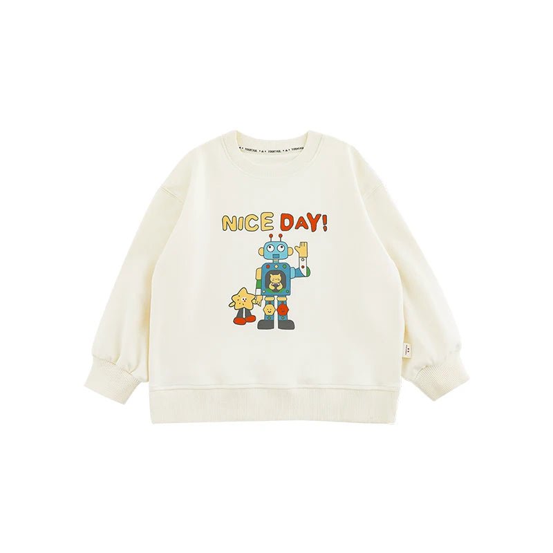 Felpa con stampa robot/dinosauro per bambino – maniche lunghe grigia, beige o blu - Klotheds