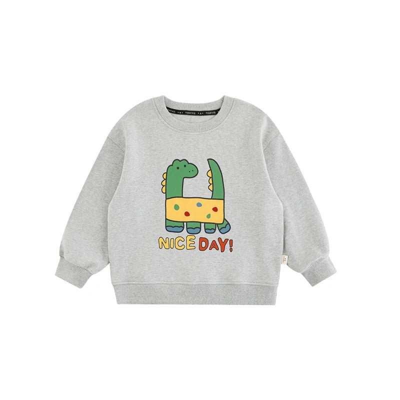 Felpa con stampa robot/dinosauro per bambino – maniche lunghe grigia, beige o blu - Klotheds