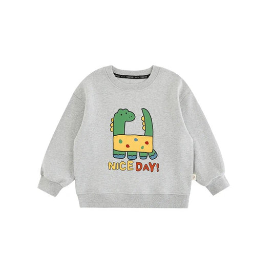 Felpa con stampa robot/dinosauro per bambino – maniche lunghe grigia, beige o blu - Klotheds