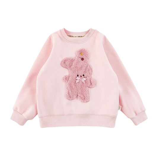 Felpa da Bambina con Patch Coniglio in Stile Cartone Animato – Rosa, Rosso o Grigio - Klotheds