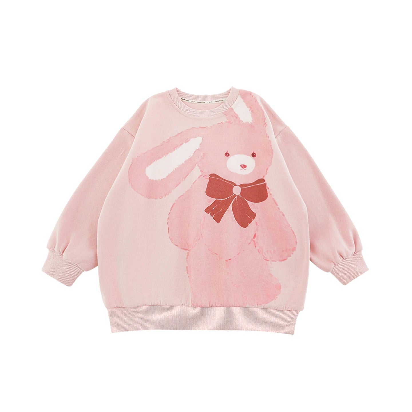 Felpa girocollo larga in cotone per bambina con motivo orsetto o coniglio – beige, rosa o marrone - Klotheds
