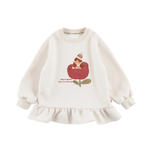 Felpa Invernale da Bambina in Cotone Morbido a Girocollo – Beige, Rosa, Azzurro o Rosso - Klotheds