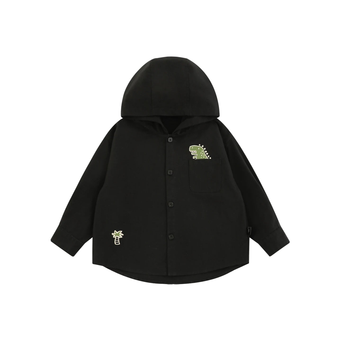 Giacca con cappuccio e bottoni dinosauro per bambino – beige o nera - Klotheds