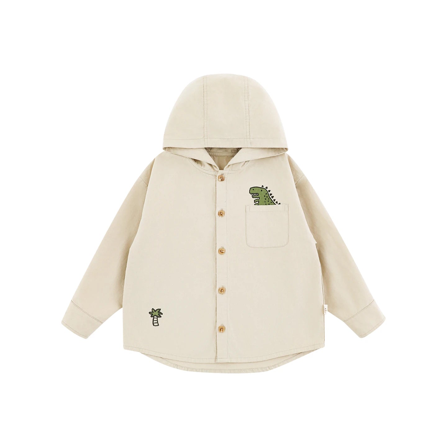 Giacca con cappuccio e bottoni dinosauro per bambino – beige o nera - Klotheds