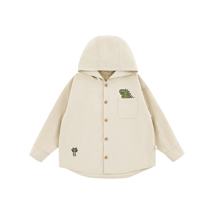 Giacca con cappuccio e bottoni dinosauro per bambino – beige o nera - Klotheds