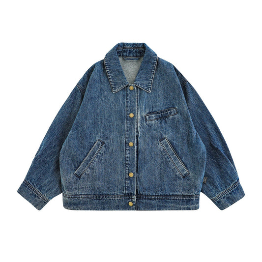 Giacca di jeans blu in cotone stile vintage per bambina – autunnale - Klotheds