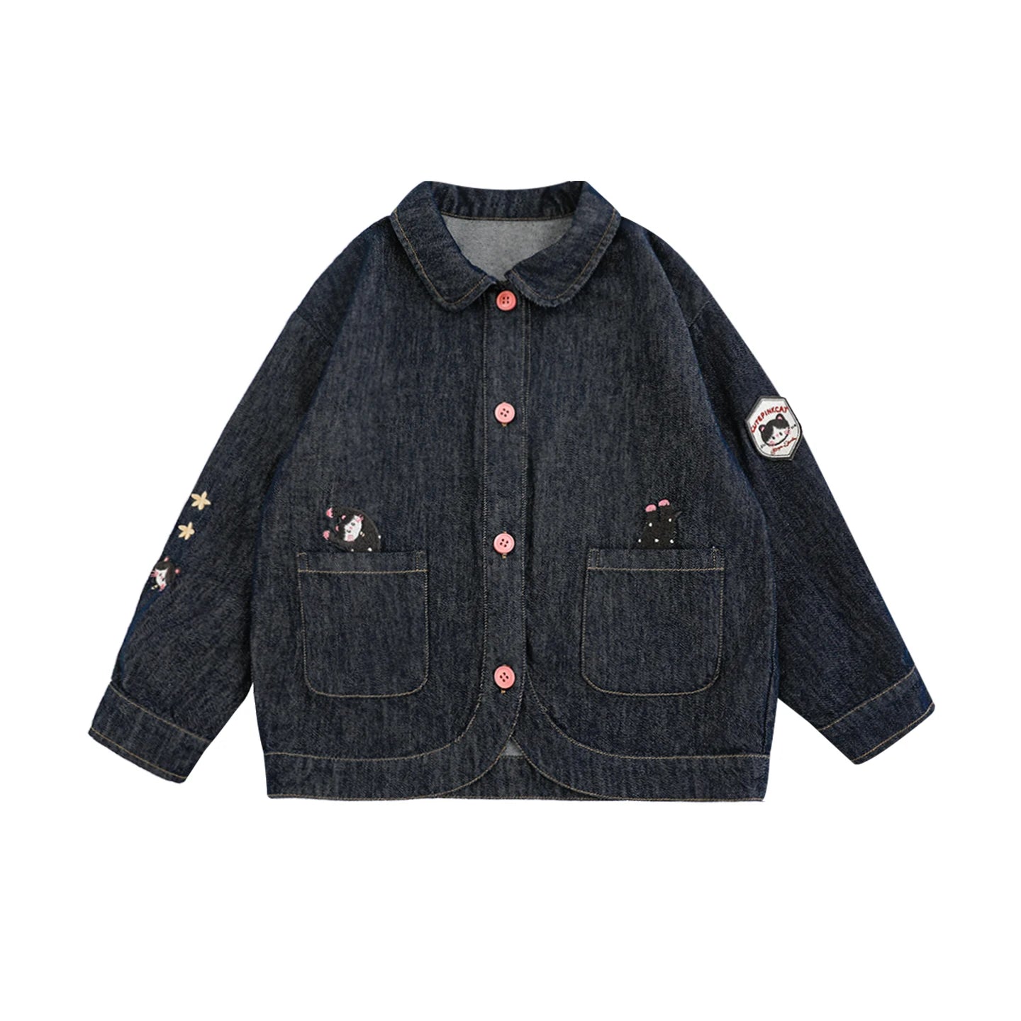 Giacca in denim blu scuro ricamata per bambina - Klotheds