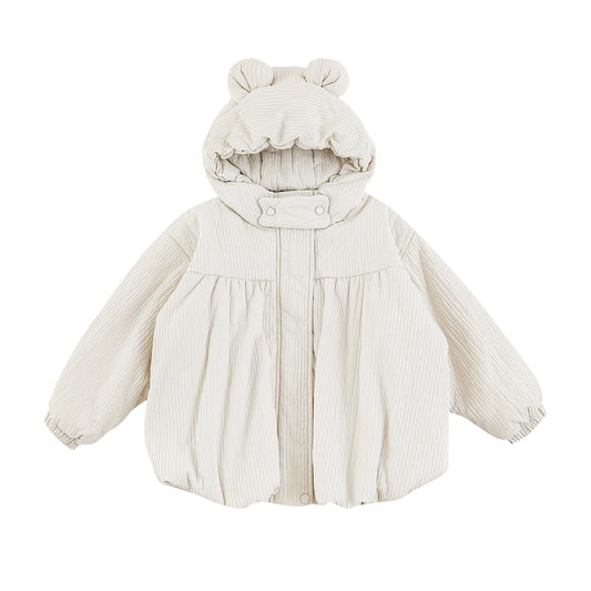 Giacca Invernale da Bambina Imbottita con Cappuccio e Orecchie Orsetto – Beige, Cachi, Rosso o Nero - Klotheds