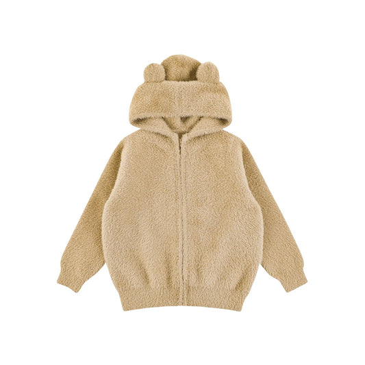 Giacca Invernale da Bambina in Peluche con Cappuccio e Orecchie da Orsetto – Cachi, Rosso, Beige o Rosa - Klotheds